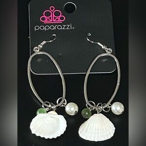 Paparazzi Silver Earrings with White and Green Accents
